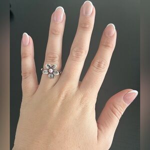 RETIRED RARE James Avery Silver Spring Blossom Ring with Pink Center Size 6